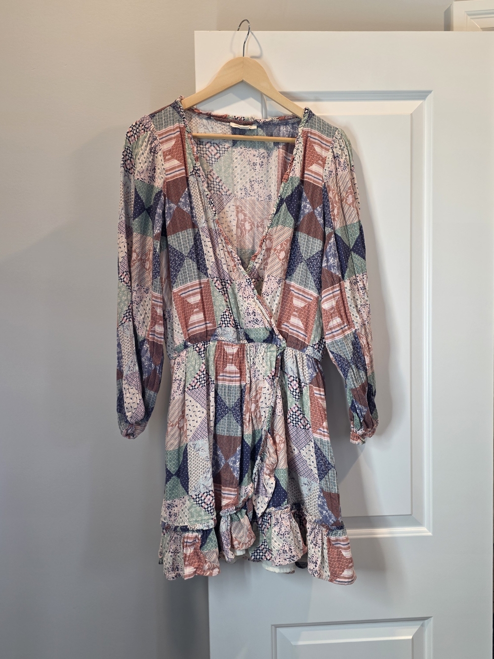 American Eagle Patchwork Print Wrap Dress XL